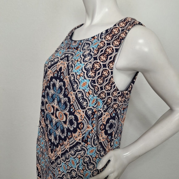 Chicos Navy Blue Orange Patterned Bohemian Retro Festival Boho Maxi Dress Size M - Picture 9 of 13